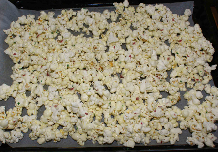 Gluten Free Candy Cane Popcorn Drying